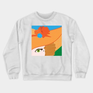 Pop Art Cartoon Girl Eye Straw Hat Vintage 1960's Crewneck Sweatshirt